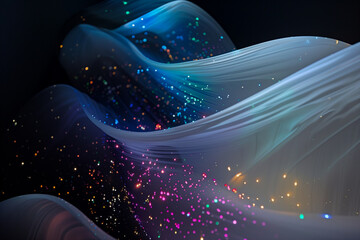 Wall Mural - abstract flowing fluid light particles colorful spectrum smooth curve on black background in concept