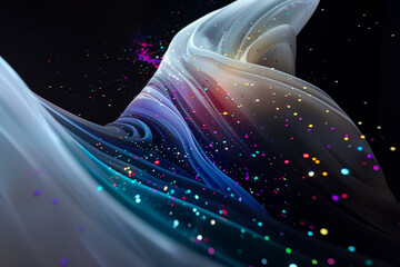Wall Mural - abstract flowing fluid light particles colorful spectrum smooth curve on black background in concept