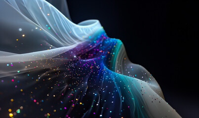 Wall Mural - abstract flowing fluid light particles colorful spectrum smooth curve on black background in concept