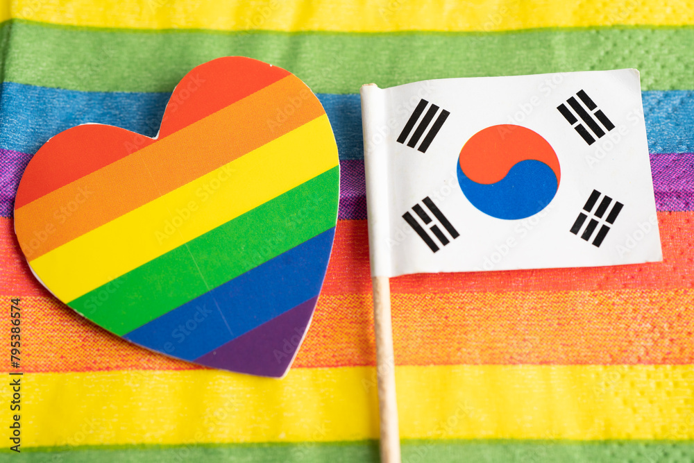 South Korea flag on rainbow background flag symbol of LGBT gay pride ...