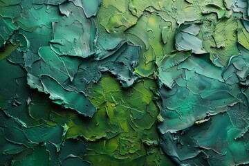 Poster - Close-up of various shades of green and blue paint applied boldly and textured with distinct knife strokes