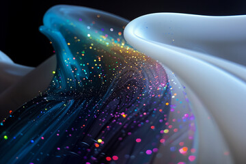 Wall Mural - abstract flowing fluid light particles colorful spectrum smooth curve on black background in concept