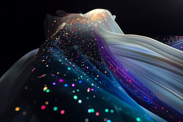 Wall Mural - abstract flowing fluid light particles colorful spectrum smooth curve on black background in concept