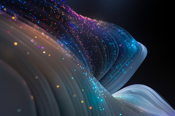 Wall Mural - abstract flowing fluid light particles colorful spectrum smooth curve on black background in concept