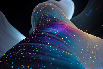 Wall Mural - abstract flowing fluid light particles colorful spectrum smooth curve on black background in concept