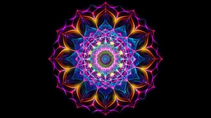 Aufkleber - Kaleidoscopic Neon Fractal Flower Design