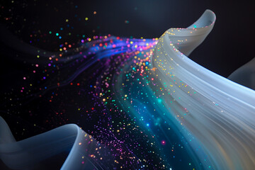 Wall Mural - abstract flowing fluid light particles colorful spectrum smooth curve on black background in concept