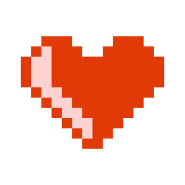 Pixel red heart icon. Valentines Day Pixel art Vector illustration. Isolated on a white background.