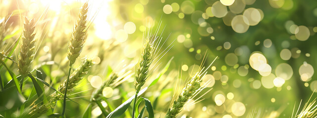 Wall Mural - Serenity in the harvest: lively ears of wheat dance in sunlit animation.