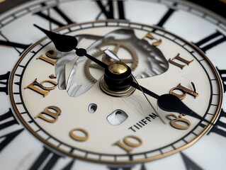 Wall Mural - A clock with roman numerals and a black face. The hands are pointing to the numbers 3 and 9