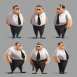 Funny fat office character in six poses