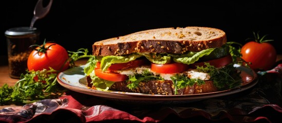 Sticker - Sandwich with fresh tomato and green lettuce on a plate