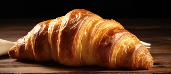 Canvas Print - Croissant on Wood Surface