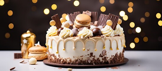 Sticker - Delicious cake with white frosting and chocolate decor