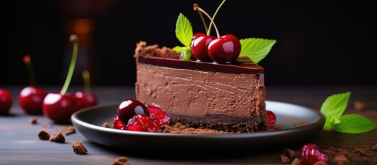 Wall Mural - Chocolate Cake Plate With Cherries