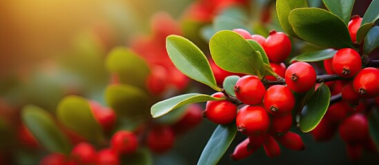 Wall Mural - A cluster of scarlet berries on a tree