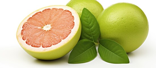 Canvas Print - Half a grapefruit and whole with leaves