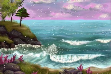 Picture of a large body of water with lots of waves. Suitable for various ocean-themed designs. Beautiful simple AI generated image in 4K, unique.