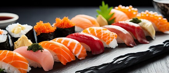 Canvas Print - Plate of sushi and dipping sauce