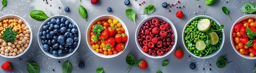 Wall Mural - A row of bowls filled with various fruits and vegetables