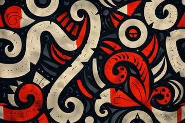 Fototapete - A seamless pattern of tribal symbols, their bold lines forming a dynamic dance of heritage and history,