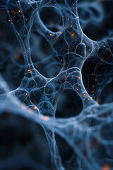 Fototapete - A simulation of a neural lace, brain-computer interfaces woven together in a complex web,