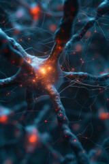 Poster - A simulation of a neural lace, brain-computer interfaces woven together in a complex web,