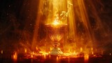 Fototapeta  - A golden goblet with a mystical fire inside it.