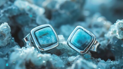 Canvas Print - two earrings with blue stones on a rock