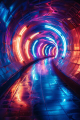 Poster - A swirling vortex of neon blues and pinks, creating a hypnotic, abstract tunnel effect,