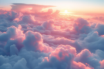 Poster - A tapestry of clouds at sunset, their soft edges dyed pink and gold, offering a dreamscape backdrop,