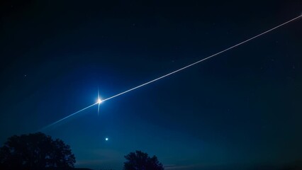 Wall Mural - Video animation of serene night sky adorned with stars. brilliant shooting star streaks across the upper part of the frame, leaving a visible tail in its wake.