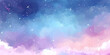 Watercolor sky with clouds and stars, dreamy, soft blue purple and pink color background , banner