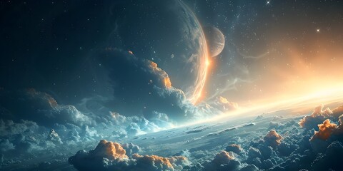 Wall Mural - stunning cosmic landscape depicting a dramatic celestial scene of planets nebulae and galaxies in th