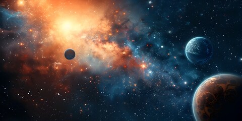 Wall Mural - vast cosmic landscape of nebulae planets and glowing celestial bodies in the infinite expanse of the