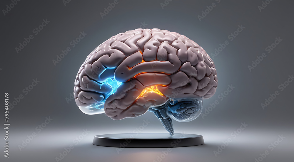 Translucent Brain Animation A Brain 3d translucent Model scan with illuminated light source from ...