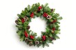 Elegant Christmas wreath on a transparent white background, perfect for holiday greetings
