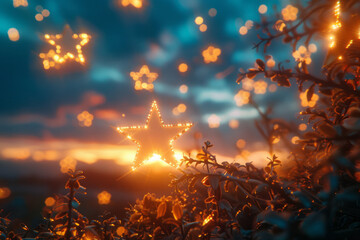 Poster - A constellation of geometric stars scattered across a twilight gradient,