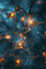 Poster - A cybernetic neural network, its synapses and pathways illuminated like a galaxy of connected stars,