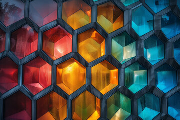 Poster - A matrix of interlocking hexagons, each a window into a different shade of color,