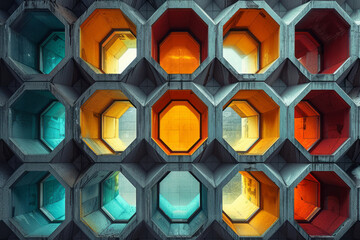 Poster - A matrix of interlocking hexagons, each a window into a different shade of color,