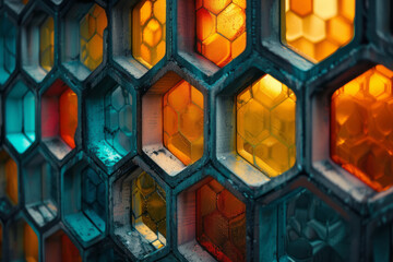Poster - A matrix of interlocking hexagons, each a window into a different shade of color,