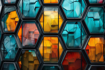 Poster - A matrix of interlocking hexagons, each a window into a different shade of color,