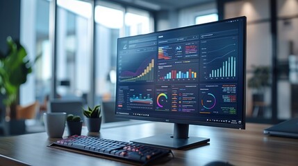 Poster - Modern analytics display on computer monitors
