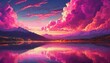 panoramic view the beautiful of pink sunset like in fairy tail fantasy pink cloud