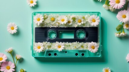 retro music cassette covered with flowers