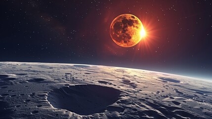 Wall Mural - eclipse: a 3d illustration of a lunar eclipse, with the earth between the sun and the moon