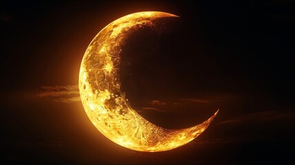 Wall Mural - eclipse: a 3d illustration of a partial solar eclipse, with the moon covering only a portion of the 