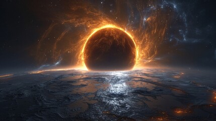 Wall Mural - Eclipse: A 3D illustration of a solar eclipse, where the moon is directly in front of the sun