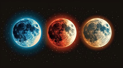 Wall Mural - eclipse: a vector illustration of a lunar eclipse, showing the earth passing between the sun and the